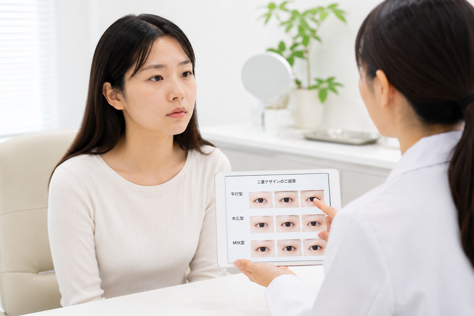 二重整形について相談する女性